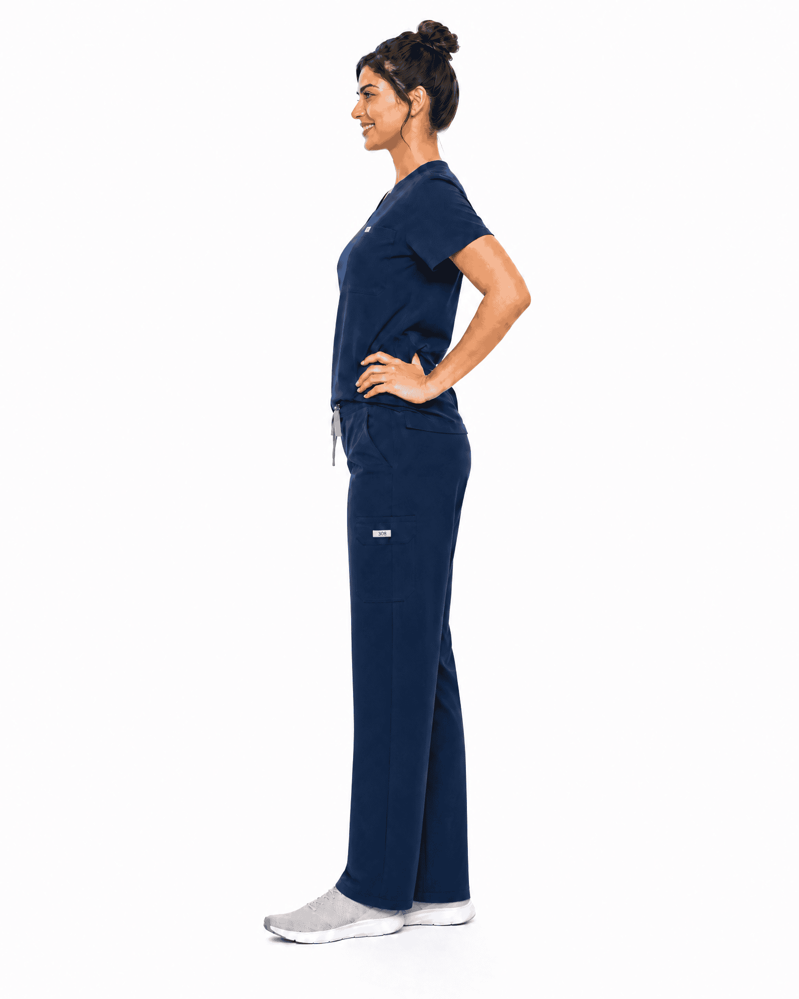 Navy Scrub Suit UAE - V-Neck Top and Straight-Leg Pants SIDE View