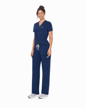 Navy Scrub Suit UAE - V-Neck Top and Straight-Leg Pants THREE QUATER View