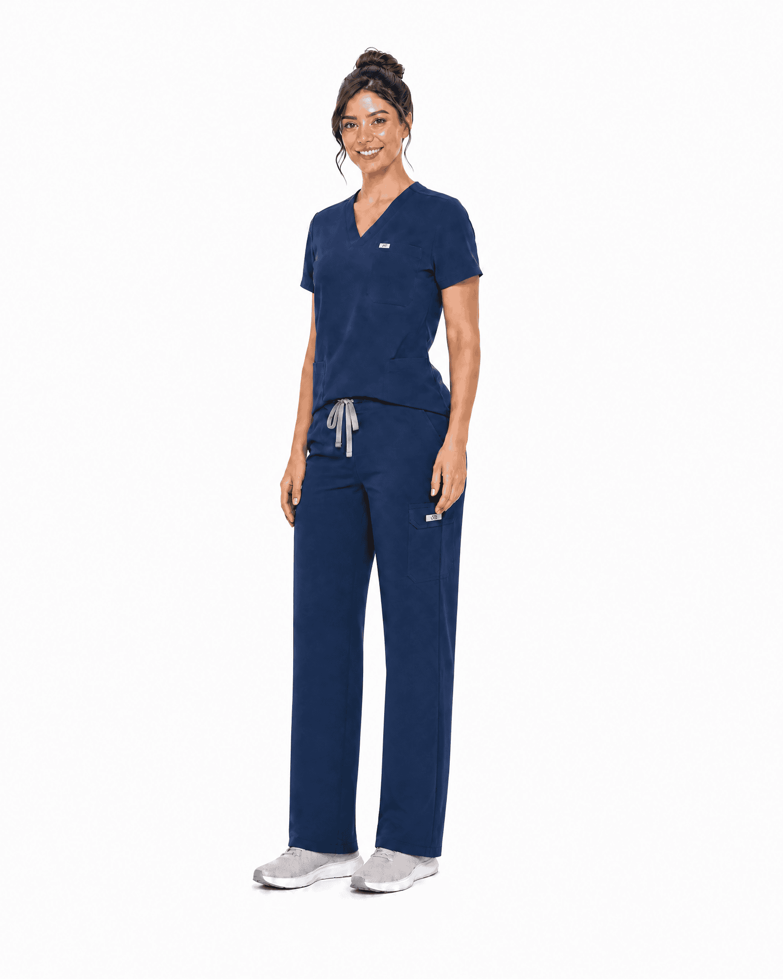 Navy Scrub Suit UAE - V-Neck Top and Straight-Leg Pants THREE QUATER View