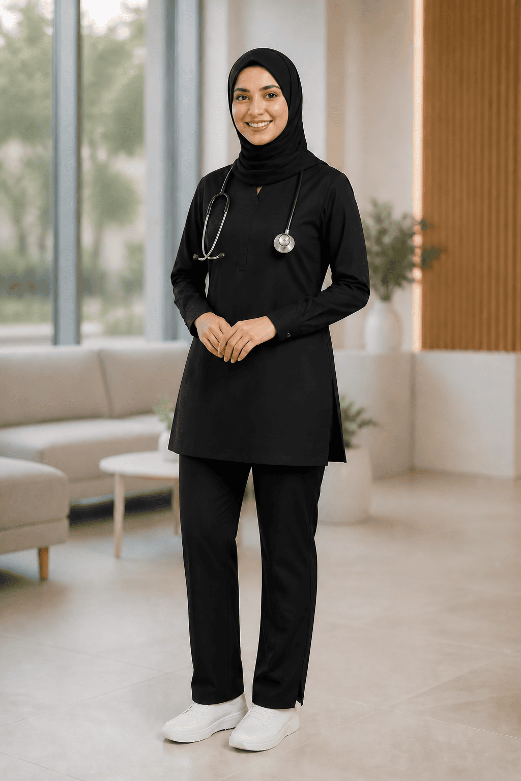 Premium Modest Medical Scrub Set for Women – Black closeup