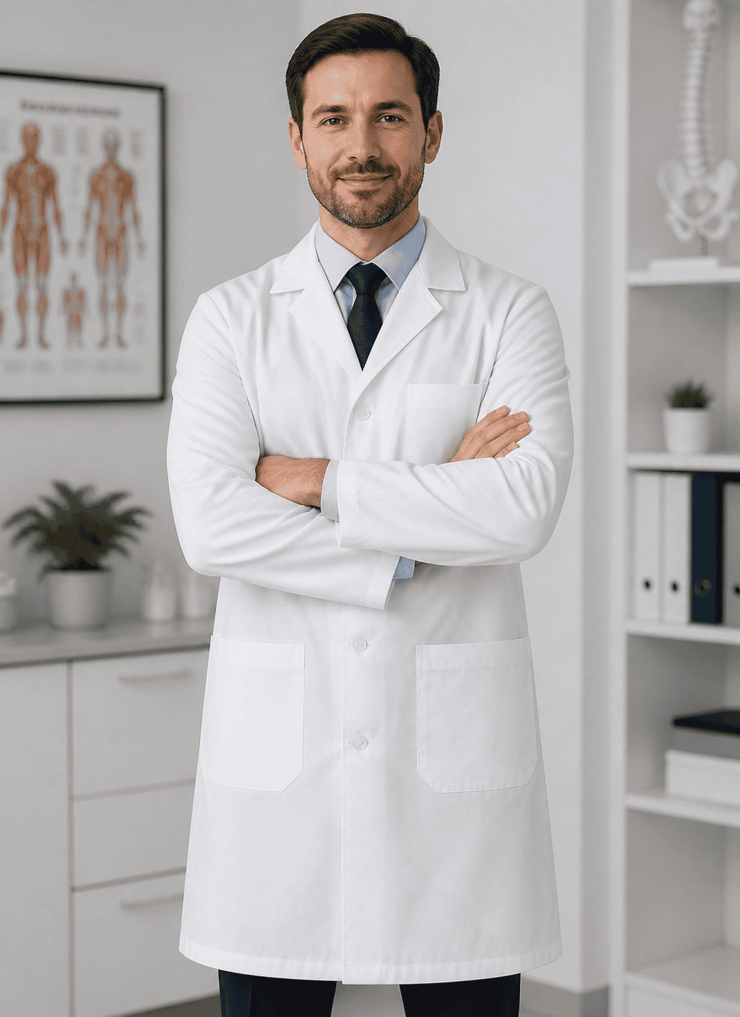 Doctor Lab Coat side view showing tailored fit and knee-length cut