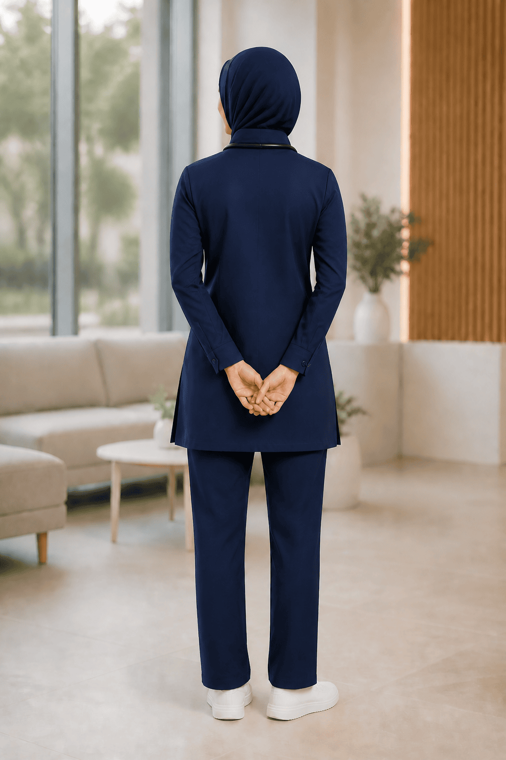 Premium Modest Medical Scrub Set for Women – Navy Blue back View