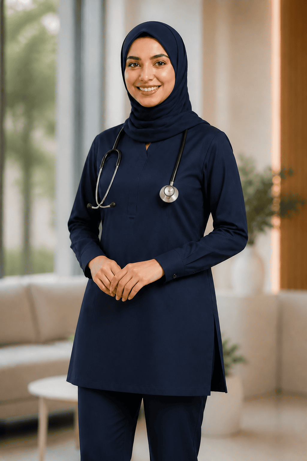 Premium Modest Medical Scrub Set for Women – Navy Blue closeup